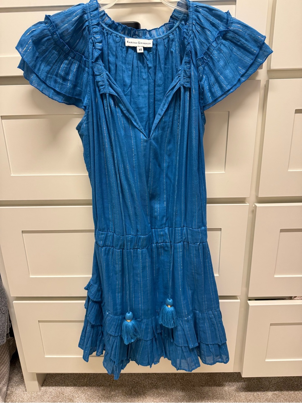 Karina Grimaldi Blue Ruffle Tassel Dress